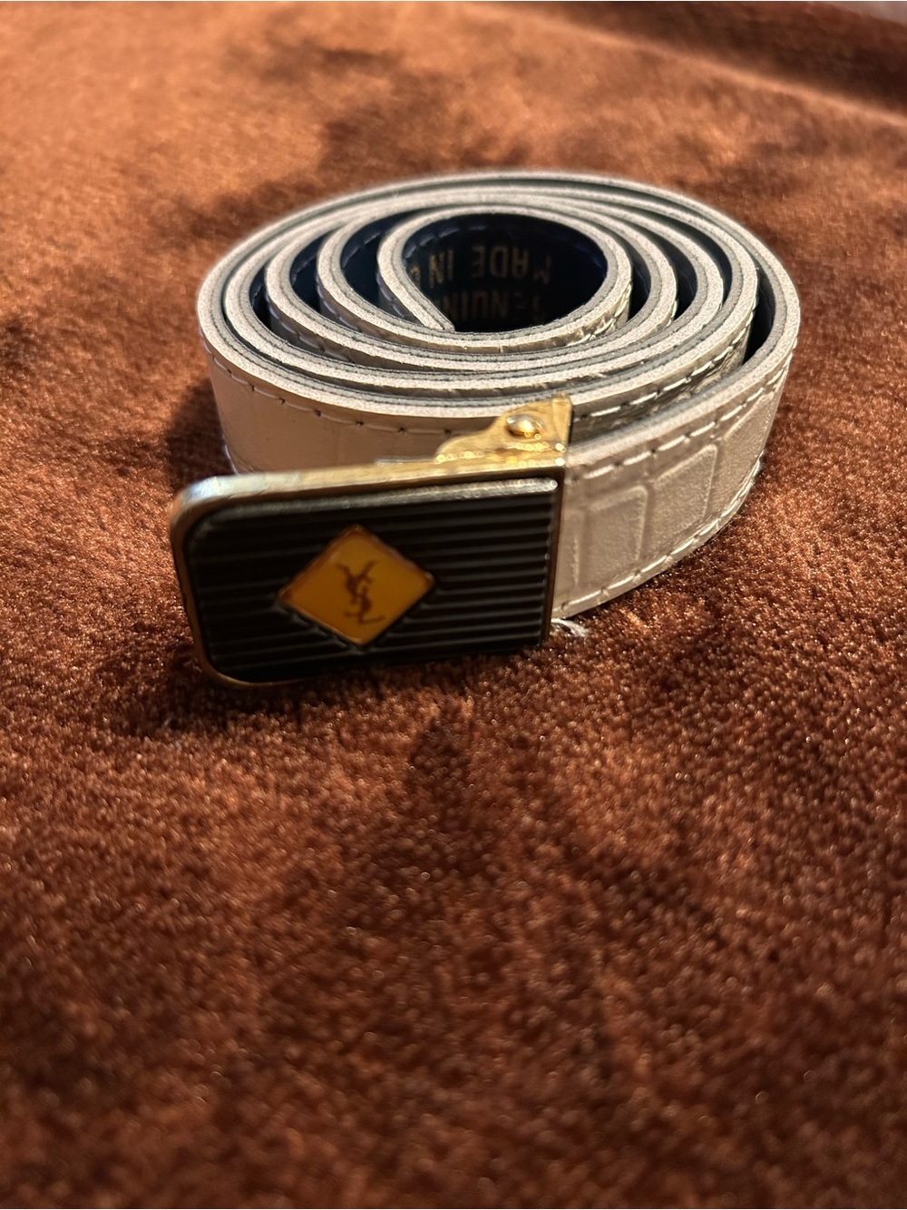 Vintage White Croc-Embossed Leather Belt